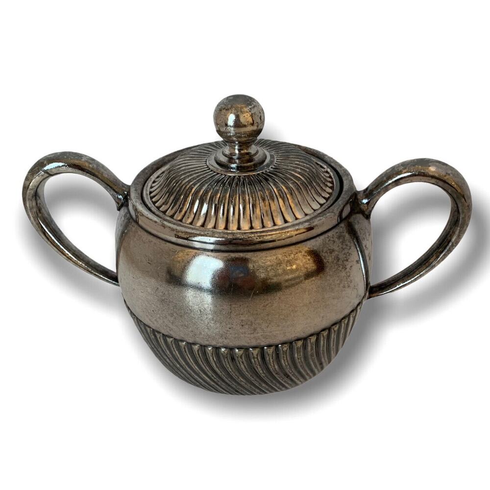 Vintage Wilcox Silverplate Double Handled Sugar Bowl and Lid Swirl Design